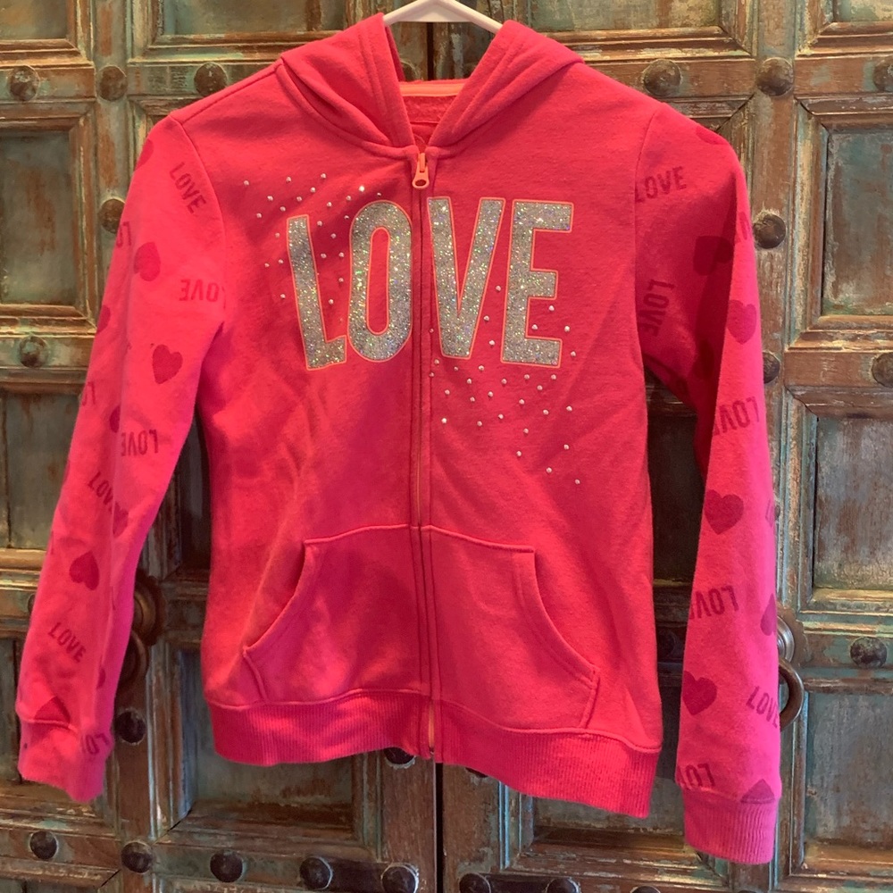 Like new pink LOVE Hoodie with Silver Glitter